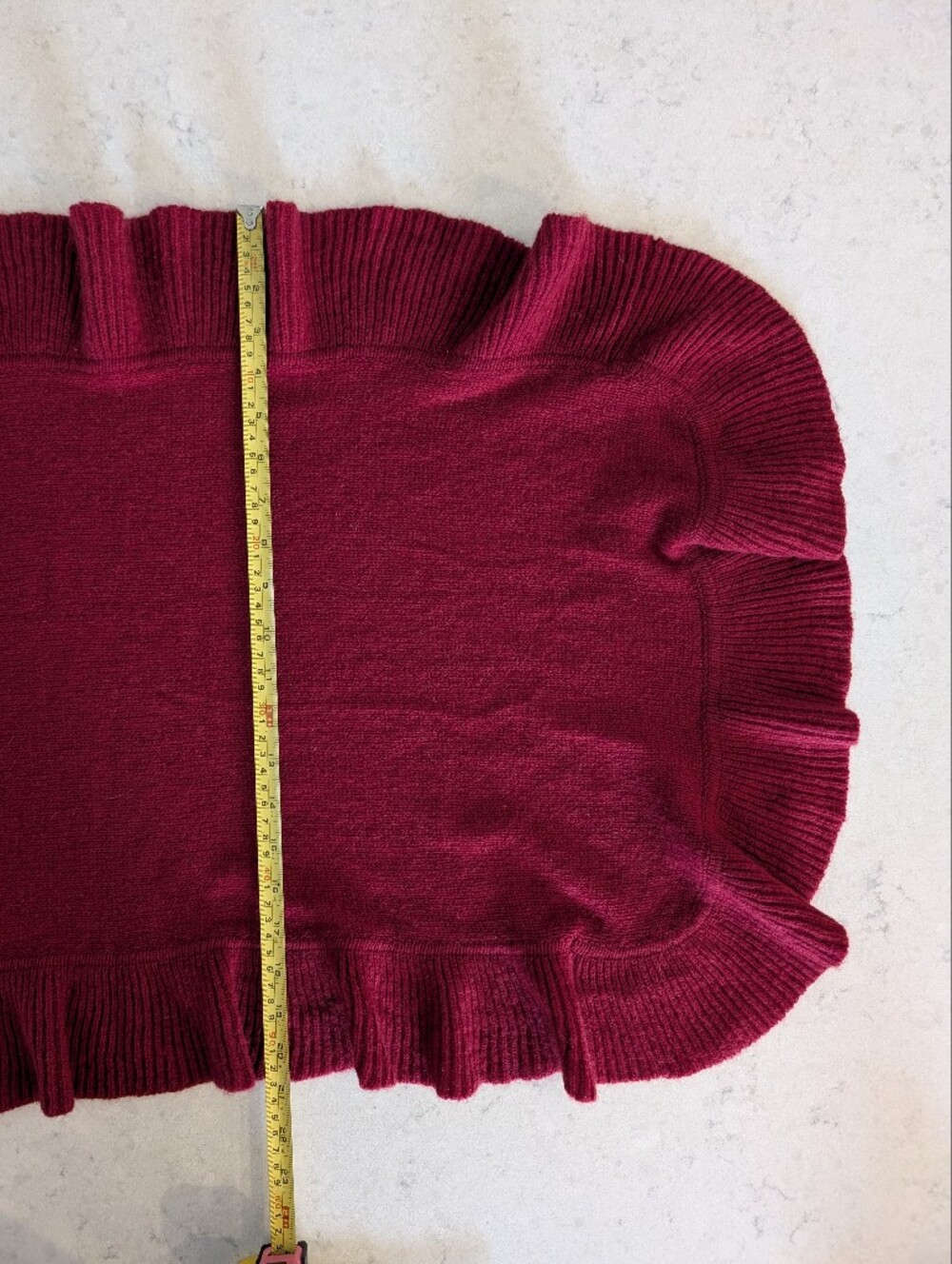 Large Wool Angora Deep Red Ruffle Edge Scarf Wrap - Picture 8 of 11